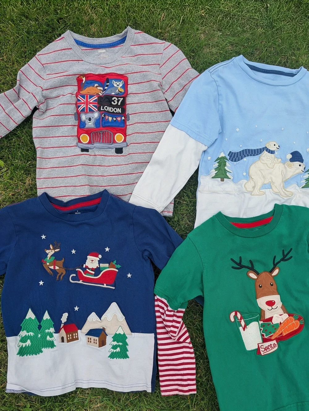 Gymboree Kids Long Sleeve Holiday Tops - Gray, Light Blue, Navy, Green